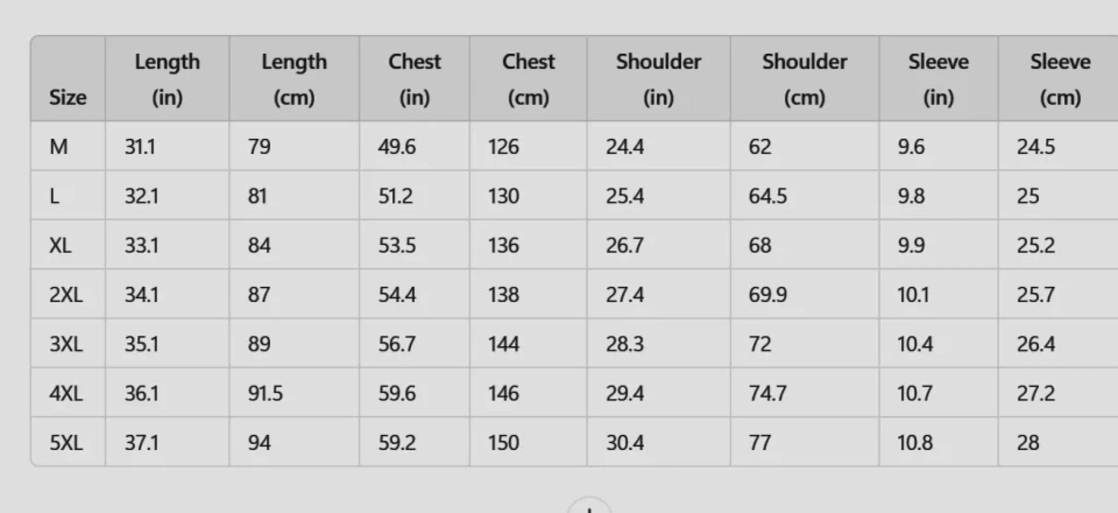 Adult AOP Oversized T-Shirt Size Chart