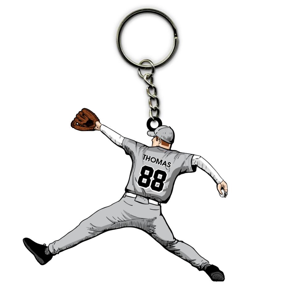 Baseball Keychain Player Throwing The Ball Personalized Gift