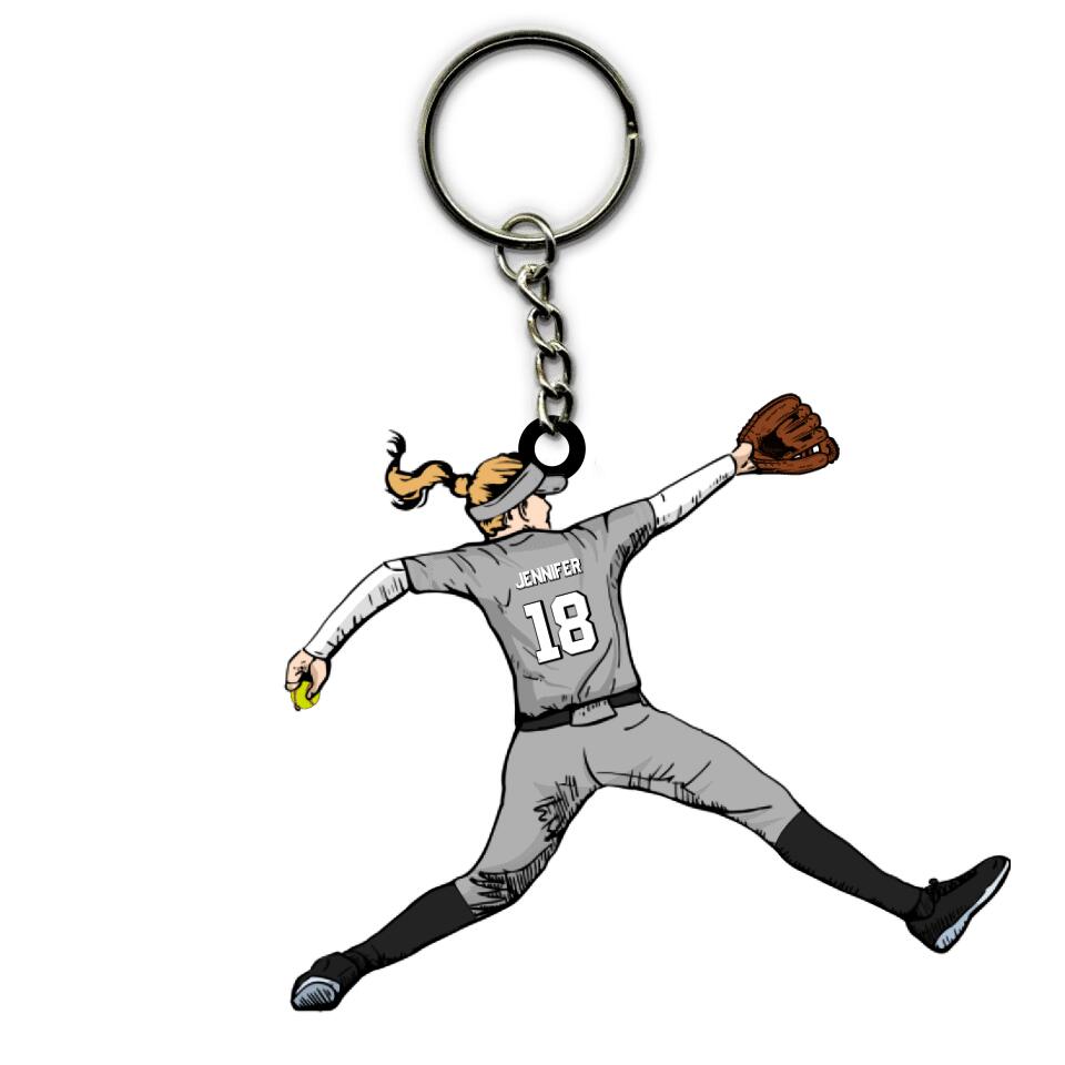 Softball Keychain Throwing The Ball Personalized Gift