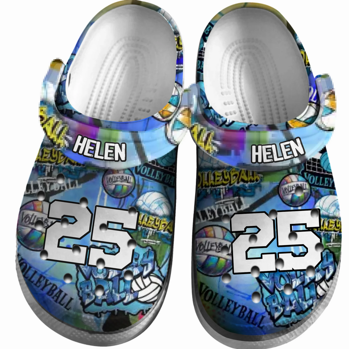 Volleyball Clogs Graffiti Art 01 Blue Yellow Version Personalized Gift