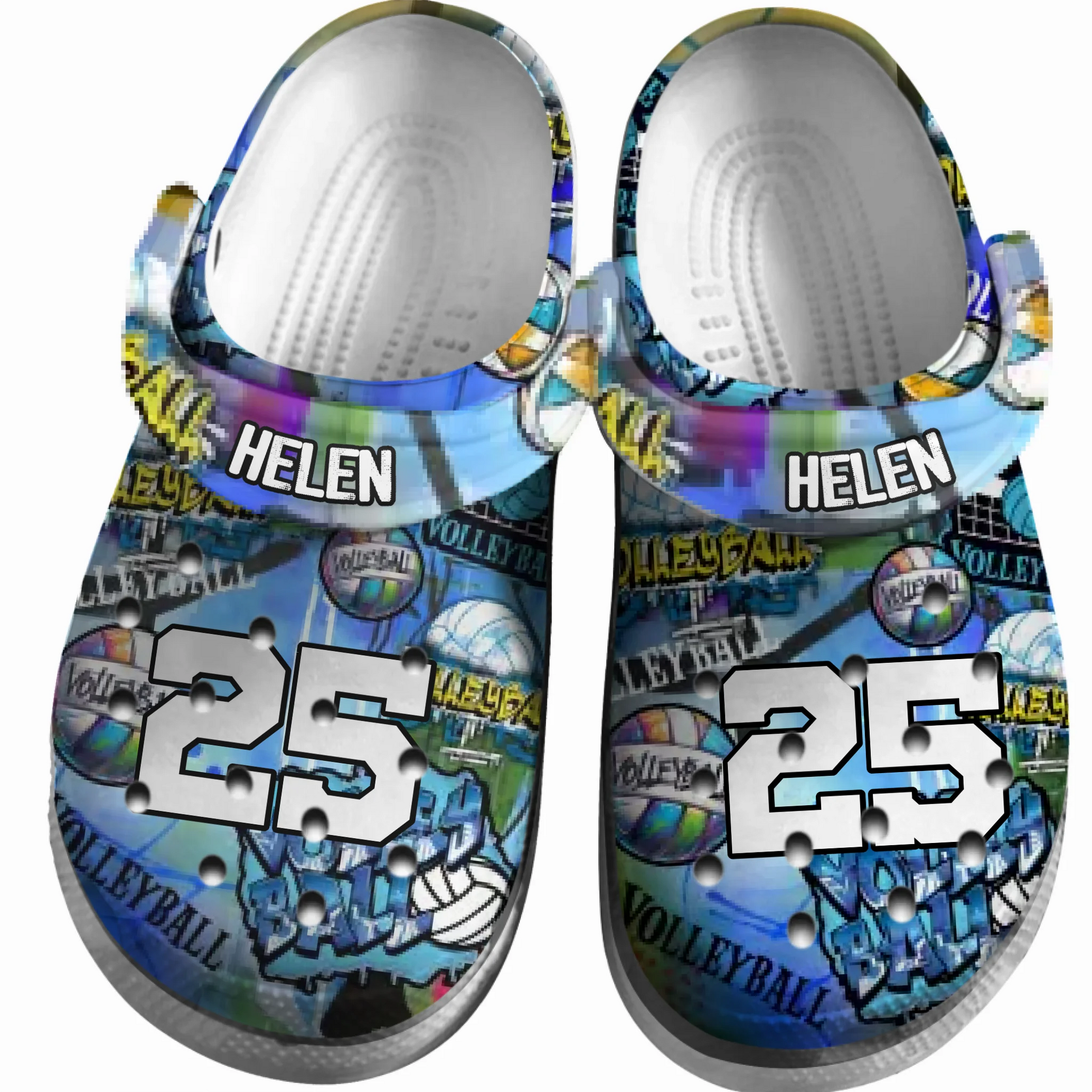 Volleyball Clogs Graffiti Art 01 Blue Yellow Version Personalized Gift
