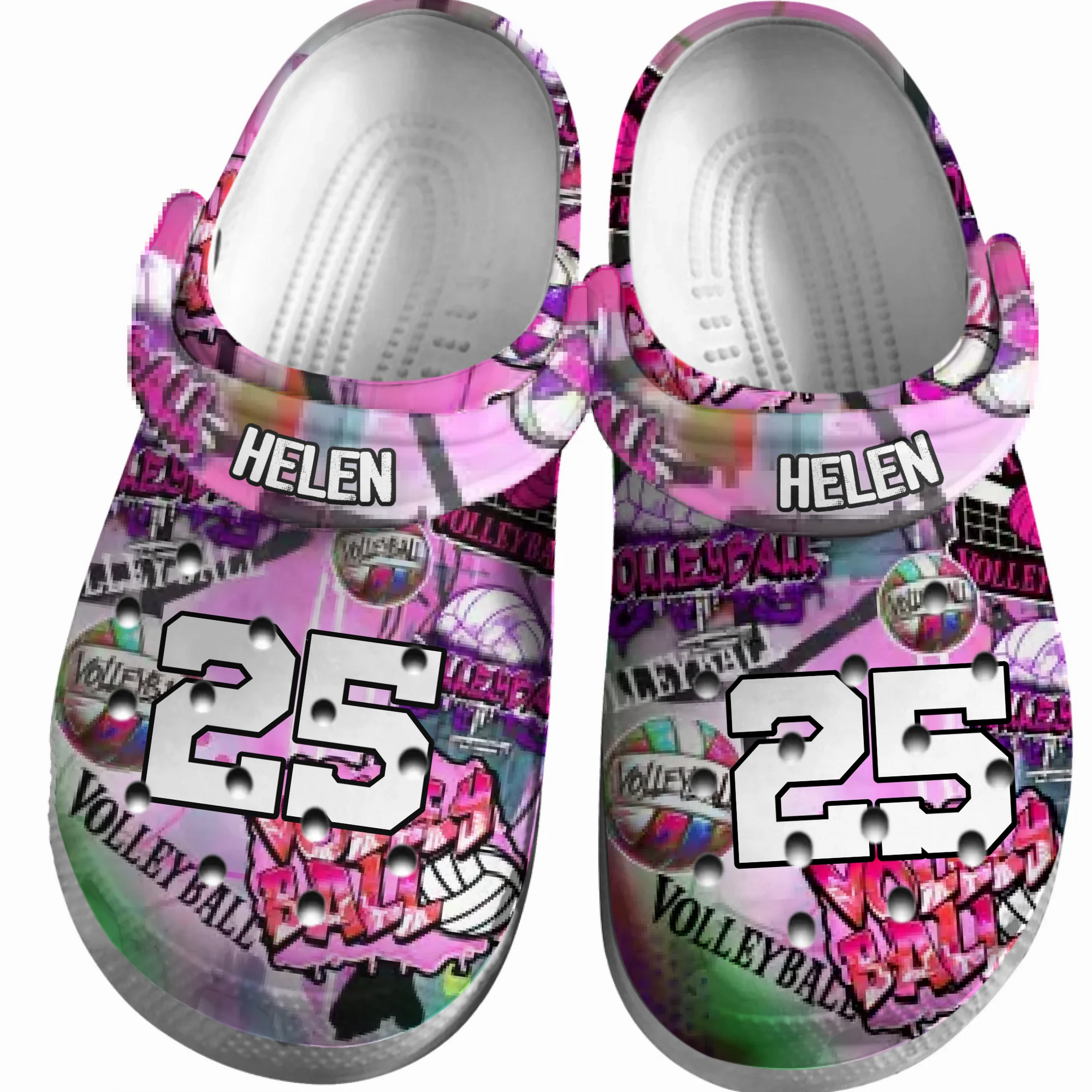 Volleyball Clogs Graffiti Art 01 Purple Pink Version Personalized Gift