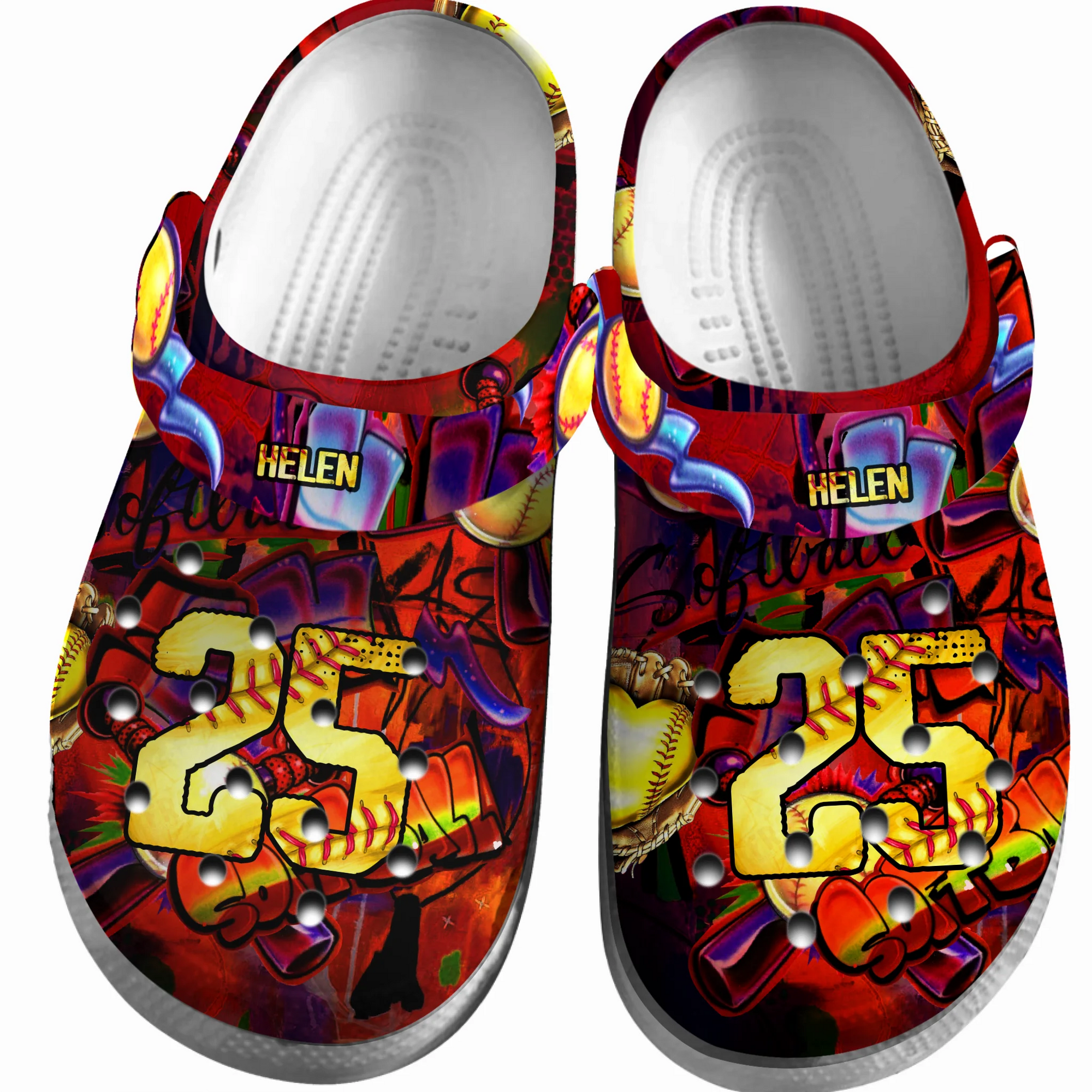 Red Graffiti Softball Clogs 01