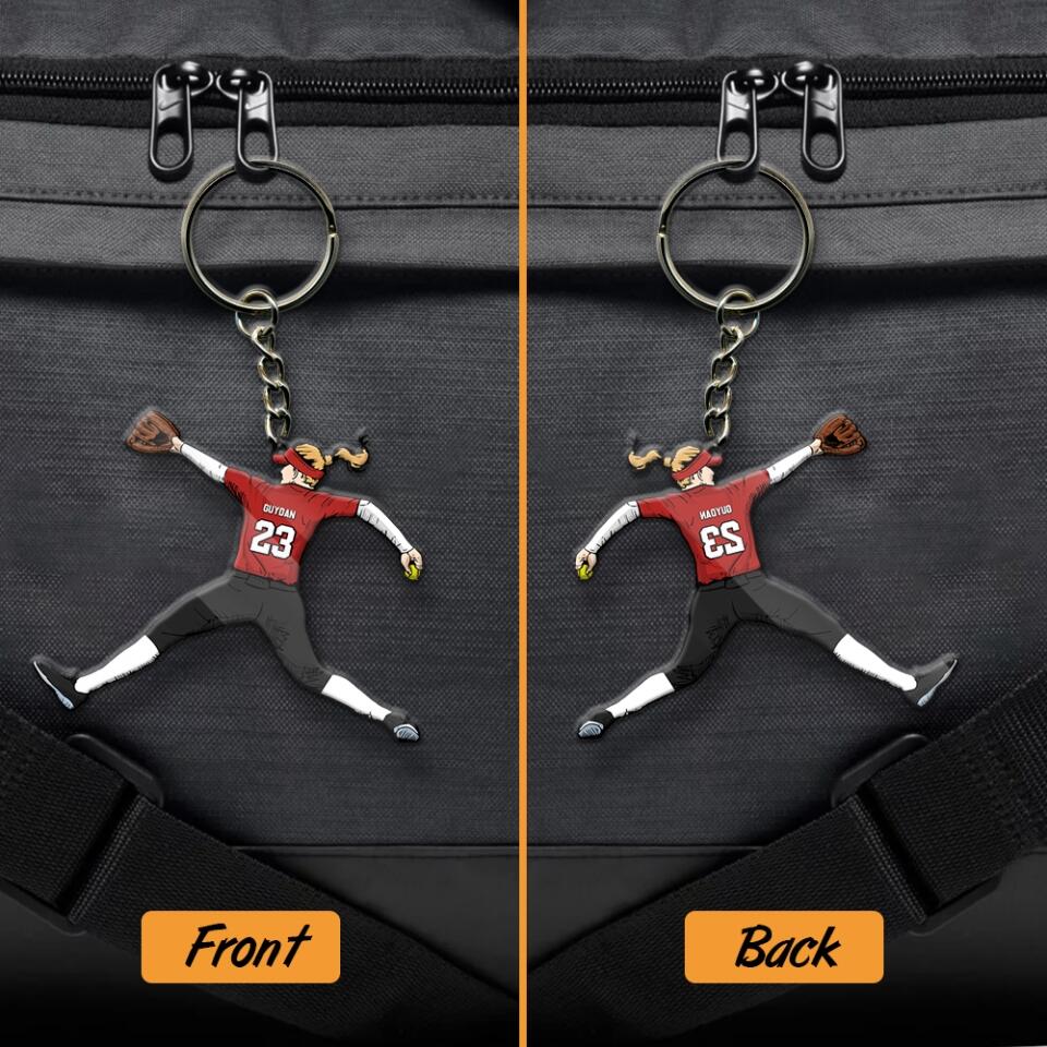 Softball Keychain Throwing The Ball Personalized Gift