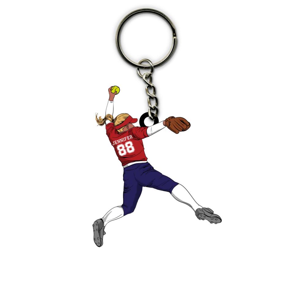 SoftBall Keychain Pitcher Throwing Personalized Gift 02